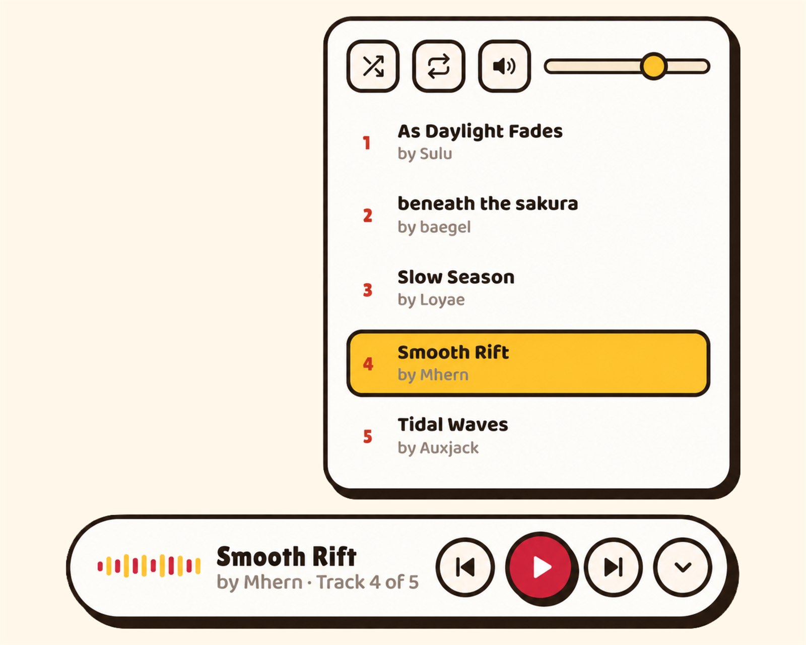 Floating music player with playlist