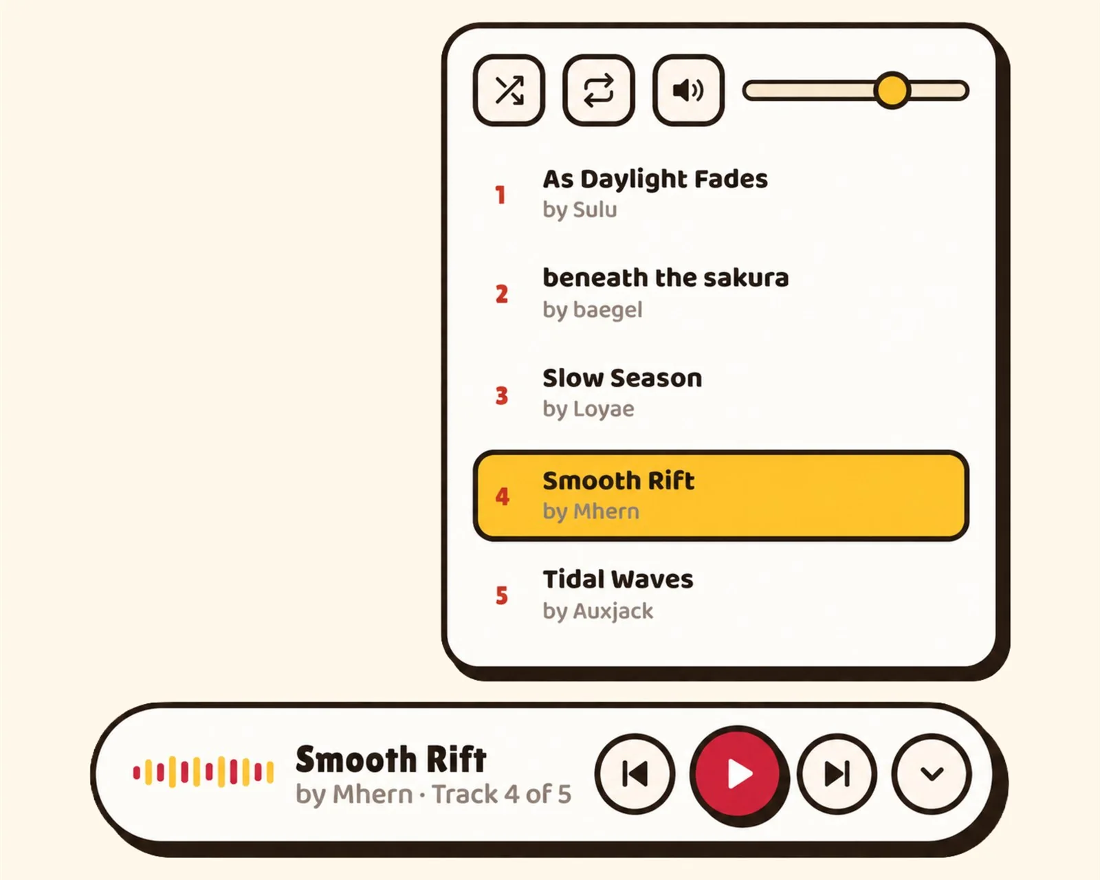 Floating music player with playlist