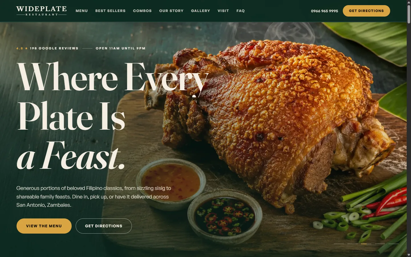 Wideplate homepage hero with the five-slide plated carousel